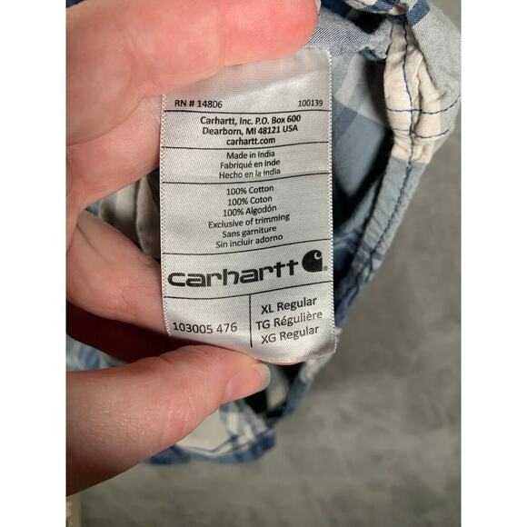 Carhartt Shirt Men's XL Blue Plaid Relaxed Fit Short Sleeve Button Up Collar - Picture 7 of 12